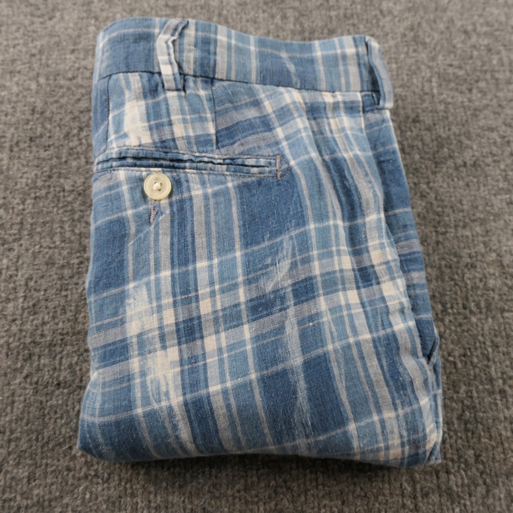 Polo Ralph Lauren Short Men 40 Blue Plaid India Madras Linen Bleach Wash Classic